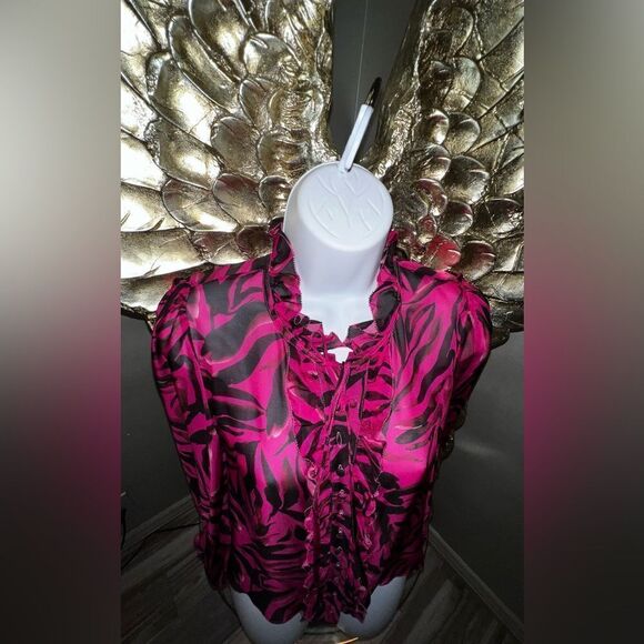 Gorgeous Ladaire Zebra Print 100%Silk Blouse, Hot Pink - Picture 10 of 16